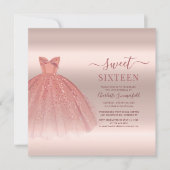 Invitation Sweet 16 Rose Gold Script moderne Glam Anniversair (Devant)