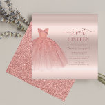 Invitation Sweet 16 Rose Gold Script moderne Glam Anniversair<br><div class="desc">Ajoutez facilement les détails de l'anniversaire en cliquant sur le bouton "Personnaliser". Une jolie invitation douce,  moderne et chic de 16 ans avec robe en or rose et éclaboussures de parties scintillant contre arrière - plan rose sombre et blush.</div>