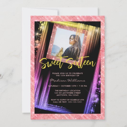 Invitation Sweet 16 Rose  Gold Sparkle Parties scintillant ph (Devant)