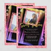 Invitation Sweet 16 Rose  Gold Sparkle Parties scintillant ph (Devant / Derrière)