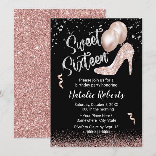 Invitation Sweet 16 Rose moderne Gold Girl 16e anniversaire (Devant / Derrière)