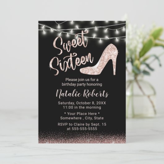 Invitation Sweet 16 Rose moderne Or talon haute fille Anniver (Debout devant)
