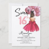 Invitation Sweet 16 Rose moderne petite robe fête d'anniversa (Devant)