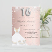 Invitation Sweet 16 rose or argent robe parties scintillant r (Debout devant)