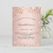 Invitation Sweet 16 rose or blush parties scintillant luxe (Debout devant)