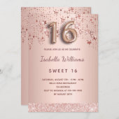 Invitation Sweet 16 rose or brush étoiles glam