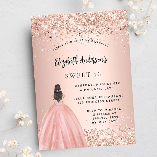 Invitation Sweet 16 rose or parties scintillant robe de luxe