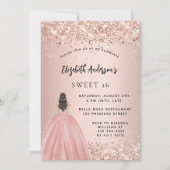 Invitation Sweet 16 rose or parties scintillant robe de luxe (Devant)