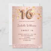 Invitation Sweet 16 rose or rose étoiles script (Devant)
