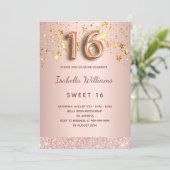 Invitation Sweet 16 rose or rose étoiles script (Debout devant)