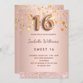 Invitation Sweet 16 rose or rose étoiles script (Devant / Derrière)