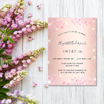 Invitation Sweet 16 rose or rose parties scintillant glamour<br><div class="desc">Une invitation moderne, élégante et glamour pour une fête Sweet 16, 16e anniversaire. Un faux rose or à l'aspect métallique arrière - plan avec faux parties scintillant rose. Le nom est écrit avec un rose moderne de couleur or foncé à la main écriture style. Personnalisez et ajoutez les détails de...</div>