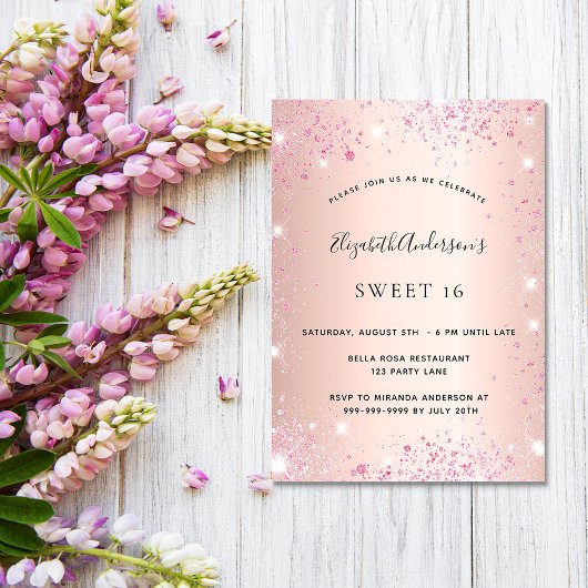 Invitation Sweet 16 rose or rose parties scintillant glamour