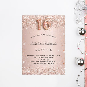 Invitation Sweet 16 rose or rousse parties scintillant scinti