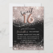 Invitation Sweet 16 Rose Parties scintillant or et Black Part (Devant)