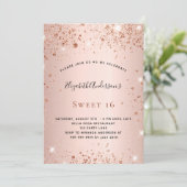 Invitation Sweet 16 rose parties scintillant or glamour (Debout devant)