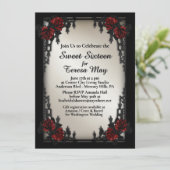 Invitation Sweet 16 Rose rouge gothique avec quatre zones de  (Debout devant)