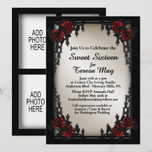 Invitation Sweet 16 Rose rouge gothique avec quatre zones de 