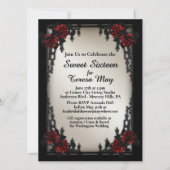 Invitation Sweet 16 Rose rouge gothique avec quatre zones de  (Devant)