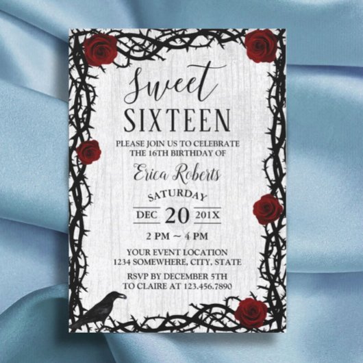Invitation Sweet 16 Rose rouge & Thorn Élégant Conte-Fairytal