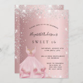 Invitation Sweet 16 rose rousse robe de parties scintillant d (Devant / Derrière)