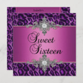 Invitation Sweet 16 rose violet argent blanc noir diamant (Devant / Derrière)