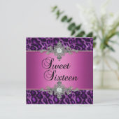 Invitation Sweet 16 rose violet argent blanc noir diamant (Debout devant)