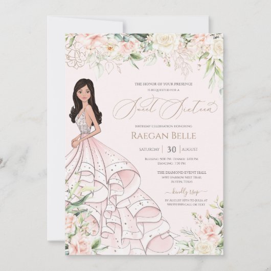 Invitation Sweet 16 Roses Blanches Roses Roses Roses Roses Bl (Devant)