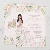 Invitation Sweet 16 Roses Blanches Roses Roses Roses Roses Bl (Devant / Derrière)