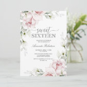 Invitation Sweet 16 Roses d'anniversaire | Romantique argenté (Debout devant)