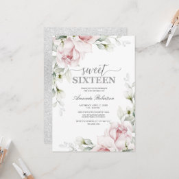 Invitation Sweet 16 Roses d'anniversaire | Romantique argenté