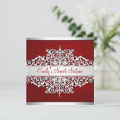 Invitation Sweet 16 Rouge Argent Floral Amour fête d'annivers (Debout devant)