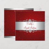 Invitation Sweet 16 Rouge Argent Floral Amour fête d'annivers (Devant / Derrière)