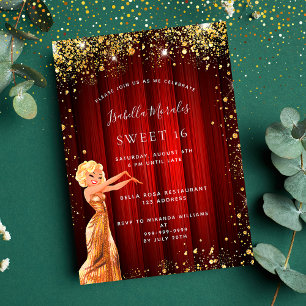 Invitation Sweet 16 rouge or parties scintillant robe film lu