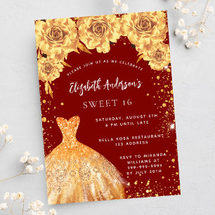 Invitation Sweet 16 rouge or parties scintillant robe rose lu