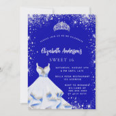 Invitation Sweet 16 royal bleu argent robe tiara luxe (Devant)