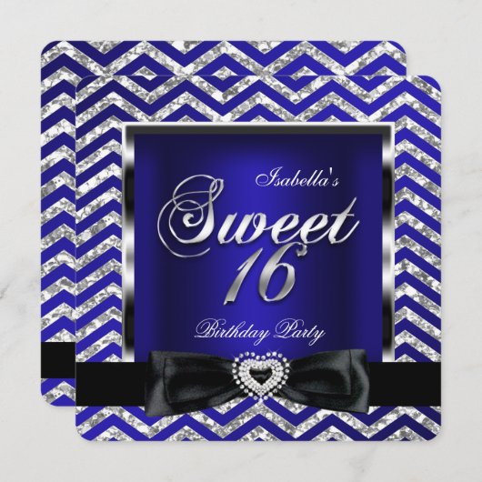Invitation Sweet 16 Royal Blue Chevron Bleu Bleu Bleu Bleu Bl (Devant / Derrière)