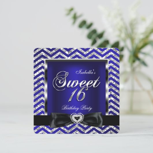 Invitation Sweet 16 Royal Blue Chevron Bleu Bleu Bleu Bleu Bl (Debout devant)