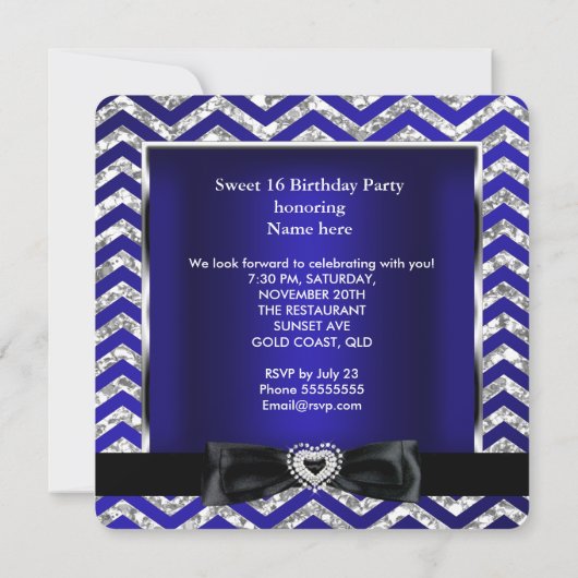 Invitation Sweet 16 Royal Blue Chevron Bleu Bleu Bleu Bleu Bl (Dos)