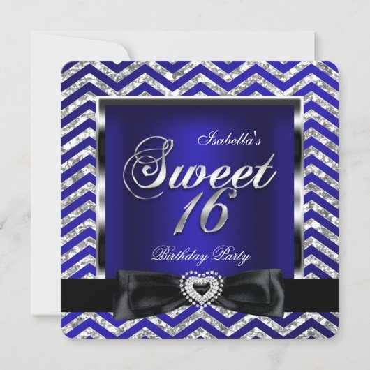 Invitation Sweet 16 Royal Blue Chevron Bleu Bleu Bleu Bleu Bl (Devant)