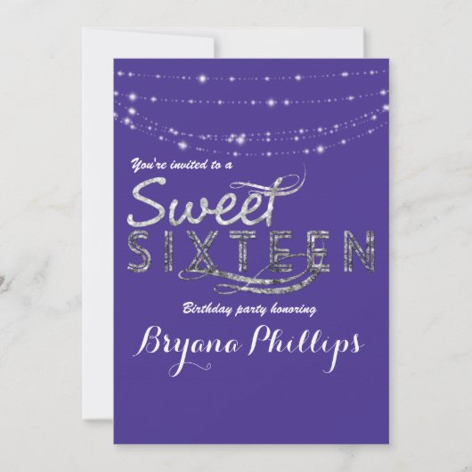 Invitation Sweet 16 Royal Blue Parties scintillant Sliver Par (Devant)