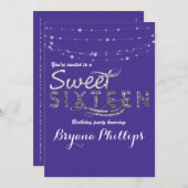 Invitation Sweet 16 Royal Blue Parties scintillant Sliver Par (Devant / Derrière)