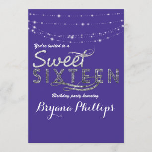 Invitation Sweet 16 Royal Blue Parties scintillant Sliver Par