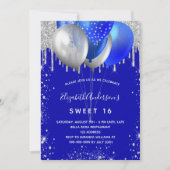 Invitation Sweet 16 royal blue silver glitter balloons luxury (Devant)