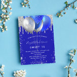 Invitation Sweet 16 royal blue silver glitter balloons luxury<br><div class="desc">A royal blue background. Decorated with faux silver glitter drips paint dripping look,  sparkles and balloons. Personalize and add a name and party details. The name is written with a hand lettered style script.</div>