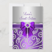 Invitation Sweet 16 Ruban Violet & Diamant Étincelant (Devant)