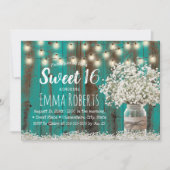Invitation Sweet 16 Rustic Babys Respire Floral Jar Turquoise (Devant)