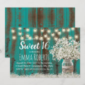 Invitation Sweet 16 Rustic Babys Respire Floral Jar Turquoise (Devant / Derrière)