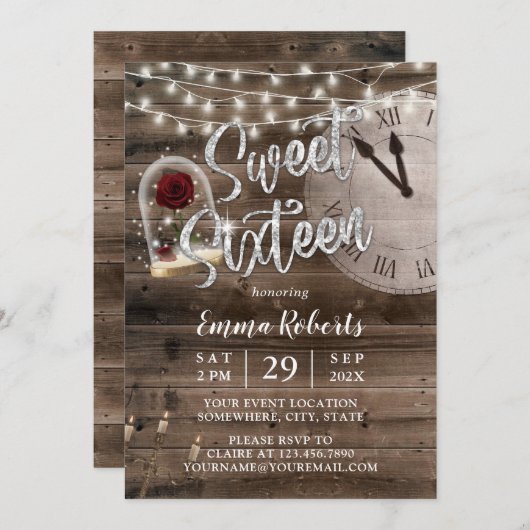 Invitation Sweet 16 Rustic Fairytale Grange Bois fête d'anniv (Devant / Derrière)