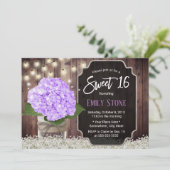 Invitation Sweet 16 Rustic Purple Hydrangea Flower Mason Jar (Debout devant)